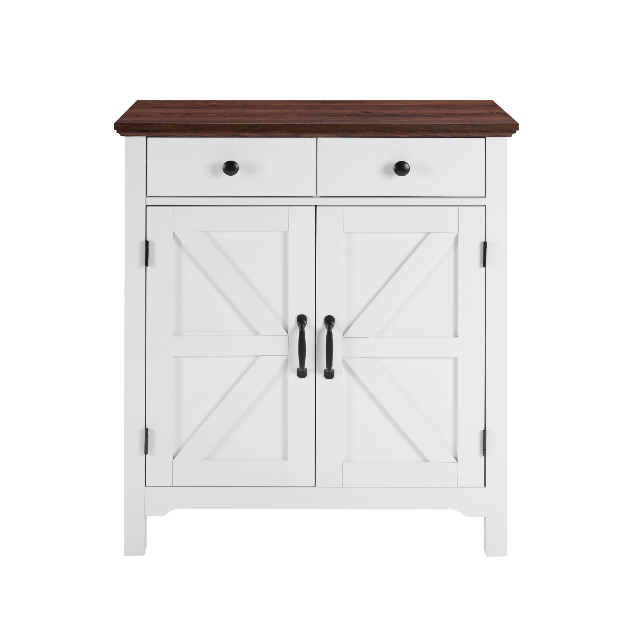 Farmhouse Buffet Cabinet With Drawer And Adjustable Shelf, Rustic White & Honey Brown Storage Cabinet, Barn Door Accent Sideboard For Kitchen, Living Room, Entryway_voghion.com